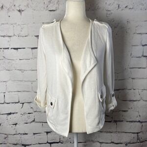 NIC+ZOE Sweater Womens‎ Medium White Open Waterfall Front Cardigan Jacket